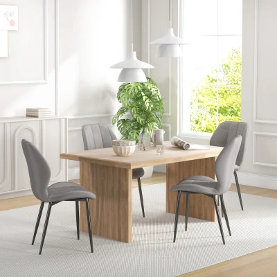 HOMCOM Set of 4 Flannel Tub Dining Chairs Light Blue