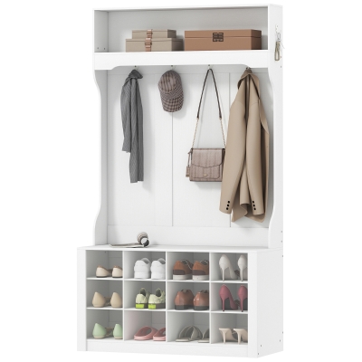 HOMCOM Porte-Manteau Banc et Étagère à Chaussures Blanc