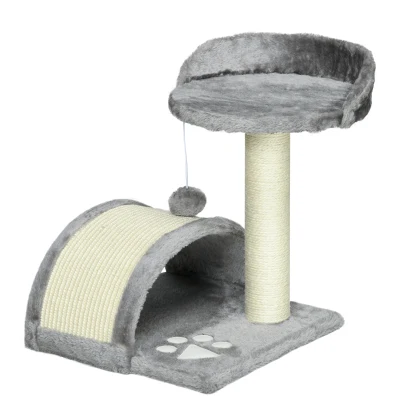 PawHut Kratzbaum 46 cm Kleiner Katzenturm mit Höhle, Spielball, Sisal-Seil, erhöhter Plattform, Katzenkratzbaum, Kletterbaum, für Katzen bis zu 4 kg, Grau