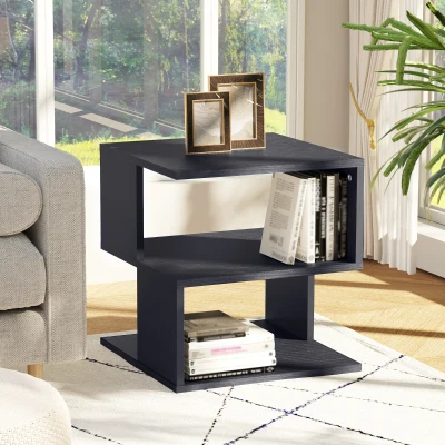 HOMCOM Mesa Auxiliar Mesa de Cabeceira de 2 Níveis com Prateleira de Armazenamento para Sala Quarto Estante 40x40x43 cm Preto