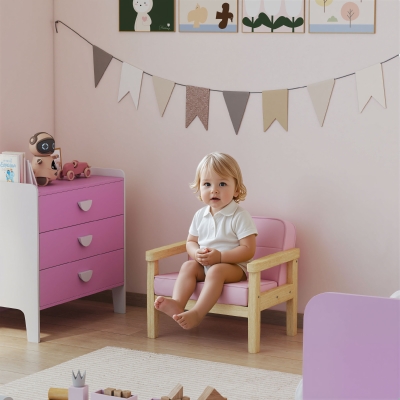 AIYAPLAY Sillón Infantil con Tejido Suave de Pana y Estructura de Madera Asiento y Respaldo Acolchado 46,5x44x45 cm Rosa