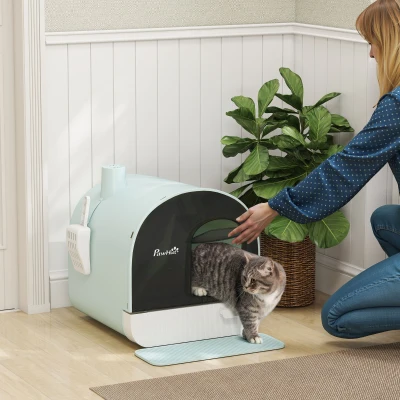 PawHut Arenero para Gatos Caja de Arena Cerrada para Gatos con Bandeja Extraíble Pala y Filtro 43x44x47 cm Verde