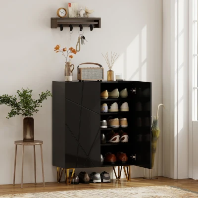 HOMCOM Armoire à Chaussures Noir 4 Étagères Ajustables