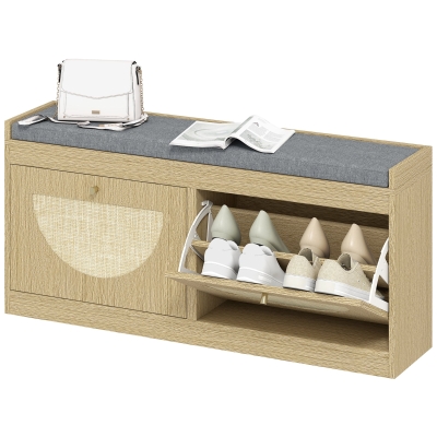 HOMCOM Banc à Chaussures Rotin avec Siège Rembourré Naturel