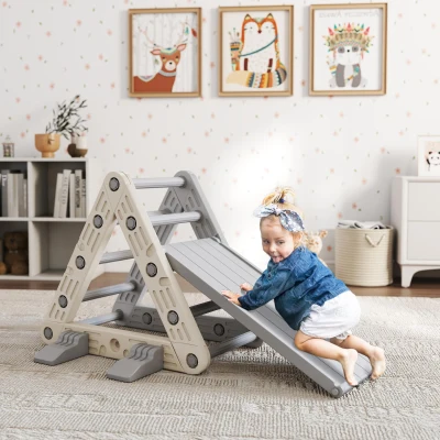 AIYAPLAY Triángulo de Escalada para Niños de 18-48 Meses con Tobogán y Rampa Escalador 130x80x69 cm Gris y Blanco