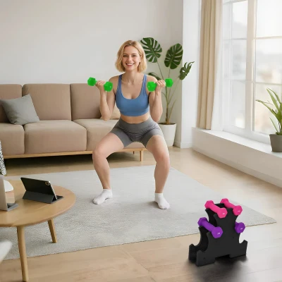 SPORTNOW Conjunto de Halteres Hexagonais 2x1 kg 2x2 kg 2x3 kg com Suporte de Armazenamento para Treino em Casa Multicolor