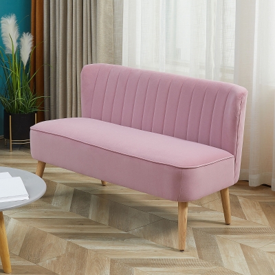 HOMCOM 2-Seater Fabric Sofa Upholstered Sofa Double Sofa Seating Furniture Lounge Sofa Wood Velvet-like Polyester Foam Pink 117 x 56.5 x 77 cm