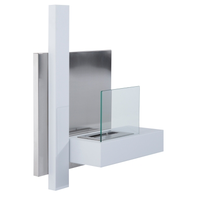 HOMCOM Ethanol Fireplace Bio-Ethanol Burner 0.9L 3 Hrs. Burning Time with Flap Wall Mounting Accessories No Smoke Bauhaus Design Stainless Steel White 75 x 22 x 63 cm