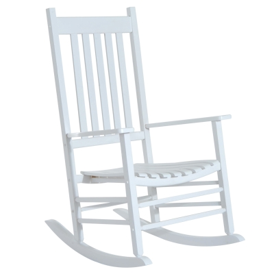 Outsunny Outdoor Poplar Wood Porch Rocking Chair, Patio Armchair Rocker Balcony Deck Garden Chair Seat, White