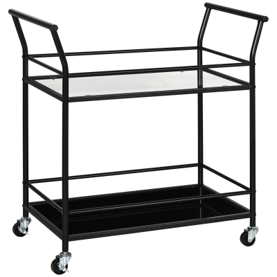 HOMCOM Kitchen Trolley with 4 Wheels, 2 Shelves and Handles, 75 cm x 40 cm x 80 cm, Black