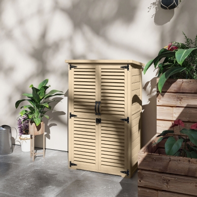 Outsunny Armoire Jardin Bois Verrouillable 2 Étagères 75x50x118