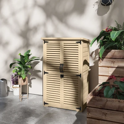 Outsunny Armoire Jardin Bois Verrouillable 2 Étagères 75x50x118