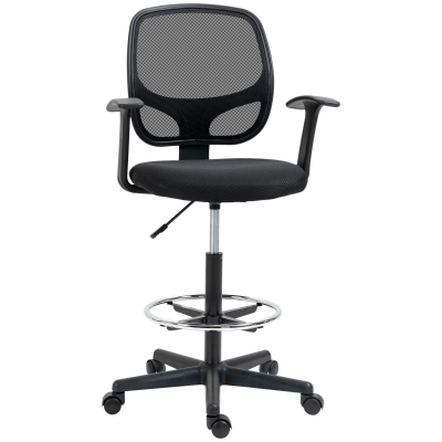 Vinsetto Drawing Chair with Footrest 5 Casters Height Adjustable Steel Mesh Fabric Black