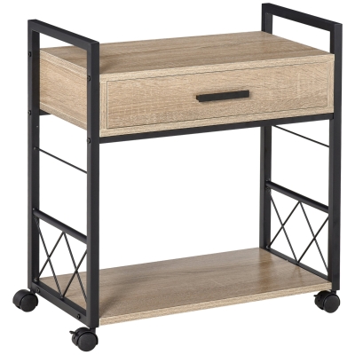 HOMCOM Side Table Serving Trolley with Wheels Kitchen Cart Coffee Table with Drawer Shelf Mobile Particle Board Natural 60 x 30 x 65 cm
