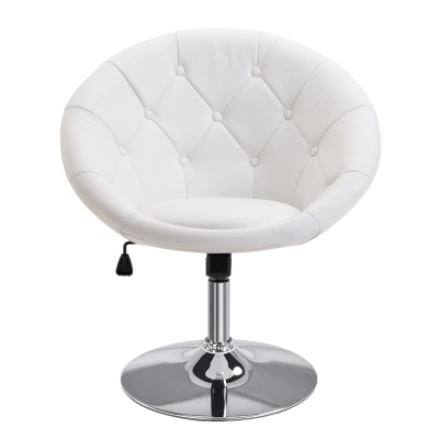 HOMCOM Work Stool Swivel Stool Swivel Chair Office Chair Chrome-Plated Height-Adjustable, Faux Leather+Steel, Black/White, 71x59x78-90cm (White)
