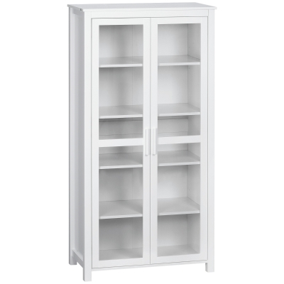 HOMCOM Kitchen Cabinet, 4 Shelves, 2 Glass Doors, 80 cm x 39.5 cm x 160 cm White