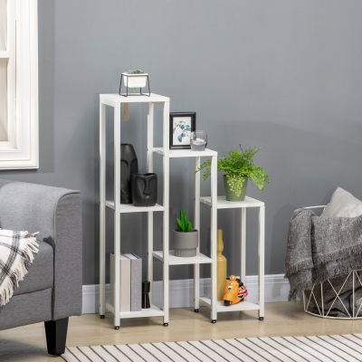 Outsunny Flower Stand, Plant Stand, 7 Levels, for Indoor and Outdoor Areas, Steel, White, 65 x 23 x 94.5cm