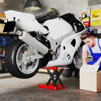 HOMCOM Motorradheber Werkstattständer für Geländemotorräder, Motocross, Supermoto, Höhenverstellbar 10-37H cm, Stahl, maximale Last 500 kg, Rot und Schwarz
