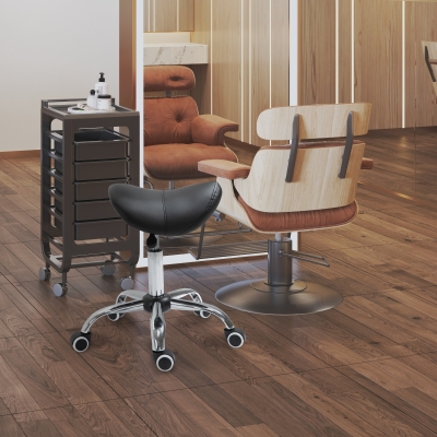 HOMCOM Saddle Stool Work Stool Swivel Stool Rolling Stool Beauty Stool Padded Height Adjustable (Black)