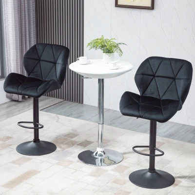 HOMCOM 2-Piece Bar Stools Swivel Bar Chairs with Backrest Adjustable Height Bistro Stools Counter Stools Velvet Touch Armless Foam Black 51.5x57.5x93-114.5 cm