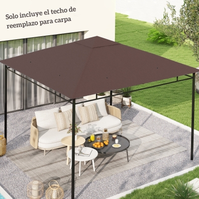 Outsunny Techo de Repuesto 300x300 cm para Cenador de Jardín Cubierta de Repuesto de Gazebo Pabellón Exterior con 8 Orificios de Drenaje y Ventilación Café