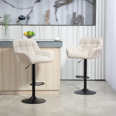 HOMCOM Taburetes de Bar 2er Set Diseño Retro Ajustables en Altura Piel Sintética con aspecto de lino Crema + Negro