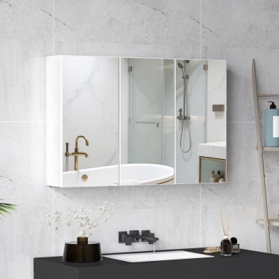 HOMCOM Armoire Salle de Bain Murale 3 Portes Miroir Blanche
