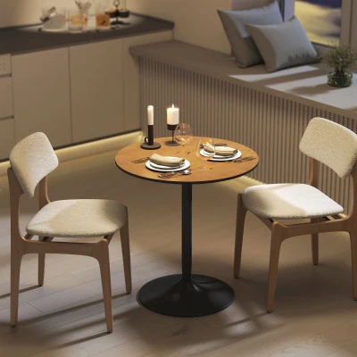 HOMCOM Table à Manger Ronde 70cm Bois et Acier Marron