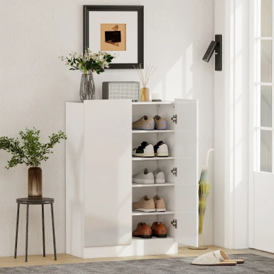 HOMCOM Meuble Chaussures 2 Portes Blanc Brillant 20 Paires