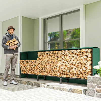 Outsunny Verstellbarer Holzträger für 1m³ mit wasserdichtem PE-Bezug, aus Metall, 300x36x99 cm, Schwarz und Dunkelgrün