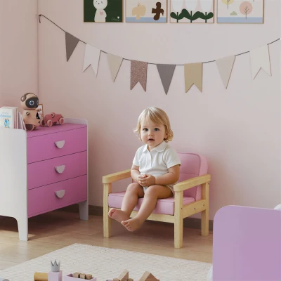 AIYAPLAY Kindersessel, Kindersofa mit Holzrahmen, Cordoptik, gepolsterter Kinderstuhl für Kinder von 3-8 Jahren, für Kinderzimmer, Spielzimmer, Rosa