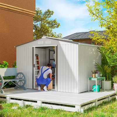 Outsunny Metal Storage Shed 9x6FT with Ventilation Silver