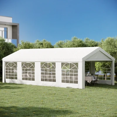 Outsunny Tente Tonnelle de Réception Jardin Chapiteau PE Imperméable Tube Acier 7.98L x 3.92l x 2.8Hm Blanc Neuf 14