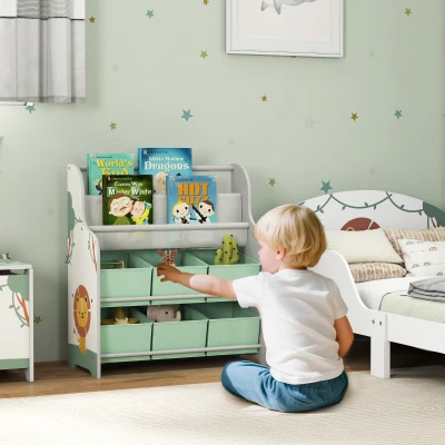 AIYAPLAY Étagère Enfants avec 6 Boîtes Tissu et 2 Étagères Vert