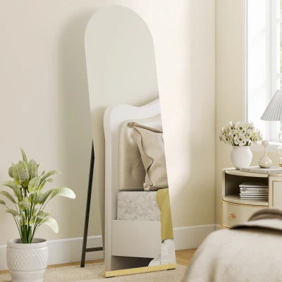 HOMCOM Ganzkörperspiegel Gebogen 160x50 cm ohne Rahmen Holzsockel Stehender oder Wandspiegel Transparent