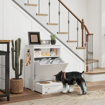 PawHut Pet Feeder Station with Storage Cabinet - White
