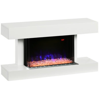 HOMCOM Elektrische haard, wandhaard met verwarming 2000 W, LED 3D vlammen effect, Kristallen, in 11 kleuren met 3 helderheidsniveaus, Wit