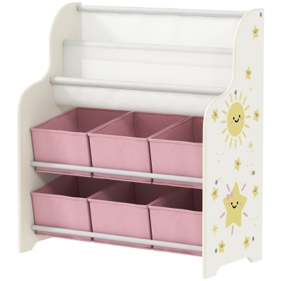 AIYAPLAY Étagère à Jouets Bois Acier 6 Tiroirs Rose 63x30x71 cm