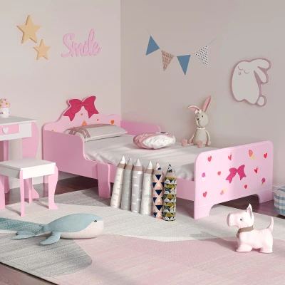 ZONEKIZ Princess Toddler Bed with Safety Rails - Pink