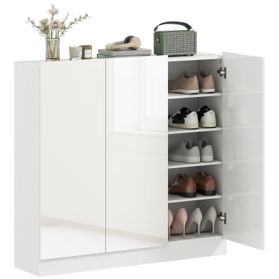 HOMCOM Schoenenkast met 10 planken voor 25-30 paar schoenen, soft-close deuren, wit