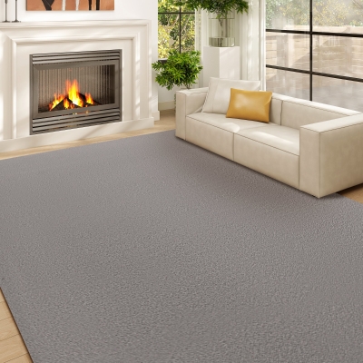 HOMCOM Alfombra de salón 200 x 140 cm, alfombra de pelo largo, lavable a máquina, antideslizante, de piel sintética, gris claro