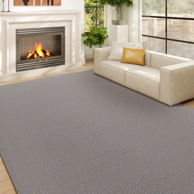 HOMCOM Alfombra de salón 200 x 140 cm, alfombra de pelo largo, lavable a máquina, antideslizante, de piel sintética, gris claro