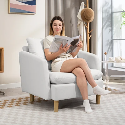 Fotoliu Modern pentru Living din Țesătură cu Șezut Larg și Gros, Crem