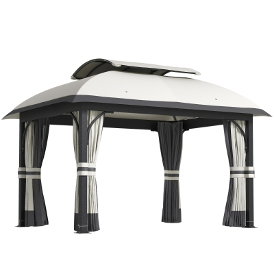 Pavilion de Grădină cu Perdele, 395x330x294 cm, Gri