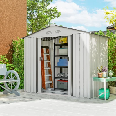 Outsunny Capanno Casetta da Giardino in Metallo Porta Utensili 2 Porte