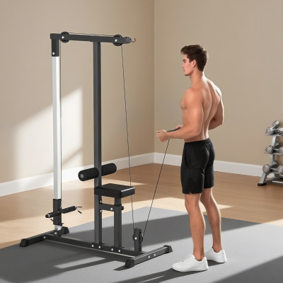 HOMCOM Station de musculation pour tirage poitrine - lat pulldown machine - banc de musculation dim. 107L x 120I x 190H cm acier noir