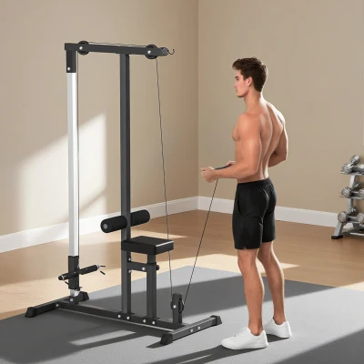 HOMCOM Station de musculation pour tirage poitrine - lat pulldown machine - banc de musculation dim. 107L x 120I x 190H cm acier noir