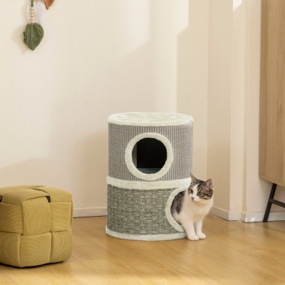 PawHut Rascador para gatos árbol de gato con sisal natural y algas cubierto de felpa 35,5x35,5x49cm caqui y café