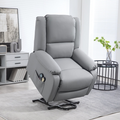 HOMCOM Sillón Levanta Personas Eléctrico con 8 Punto de Masaje Función de Calentamiento 2 Controles Remotos y Bolsillo Gris