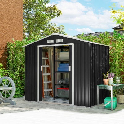 Outsunny Abri Jardin 2,7m² Porte Verrouillable Acier Gris